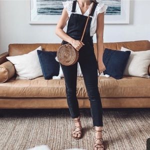 Madewell Slim Black Washed Cross Back Straps Zipper Side Jean Overalls size XS